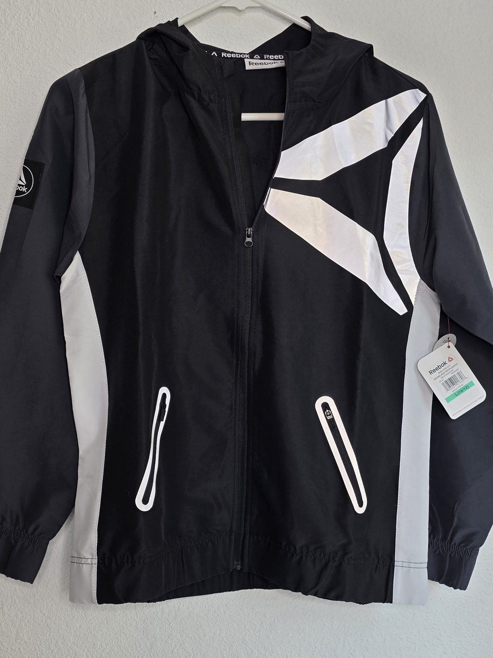 Reebok Black & White Kids' Hooded Windbreaker Jacket